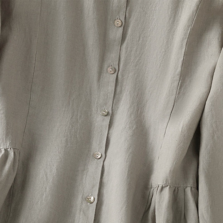 Buddha Stones Fall Commute Patchwork Plain Design Long Sleeve Women's Cotton Buttons Shirt - image 14