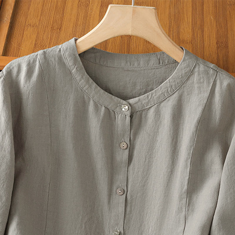 Buddha Stones Fall Commute Patchwork Plain Design Long Sleeve Women's Cotton Buttons Shirt - image 11