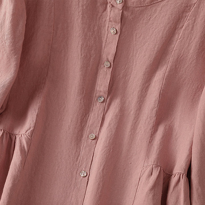 Buddha Stones Fall Commute Patchwork Plain Design Long Sleeve Women's Cotton Buttons Shirt - image 5