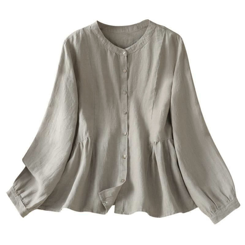 Buddha Stones Fall Commute Patchwork Plain Design Long Sleeve Women's Cotton Buttons Shirt - image 17