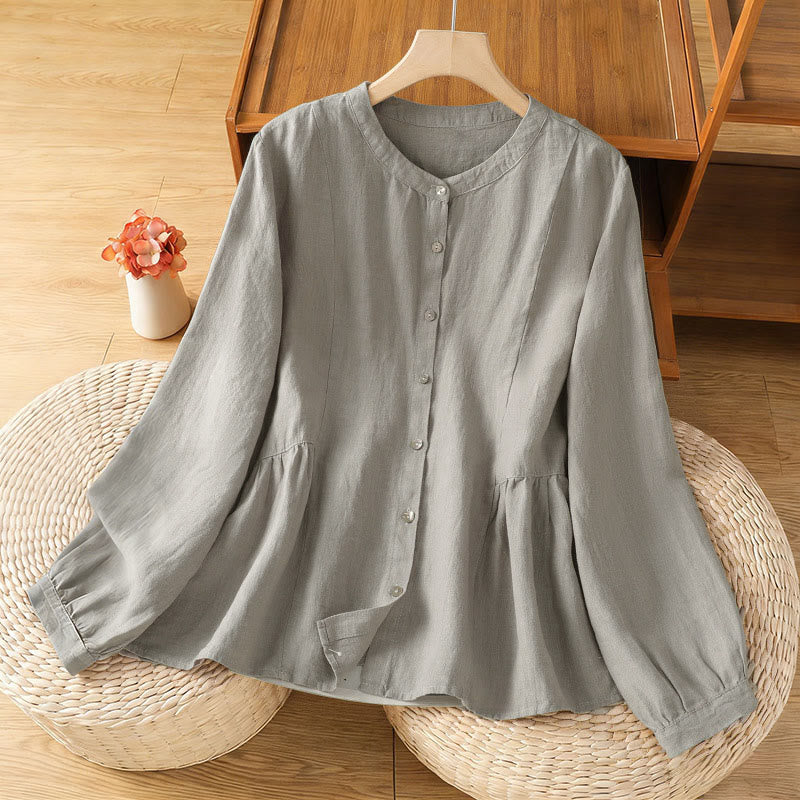 Buddha Stones Fall Commute Patchwork Plain Design Long Sleeve Women's Cotton Buttons Shirt - Silver - US8-10，UK/AU12-14，EU40-42 (2XL) - image 9