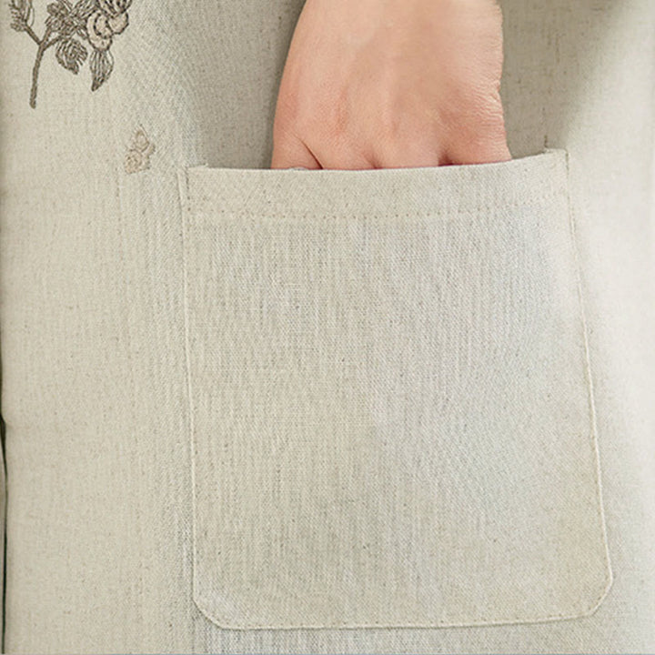 Buddha Stones Commute Embroidery Floral Pattern Three Quarter Sleeve Women's Cotton Shirt With Pockets - image 15