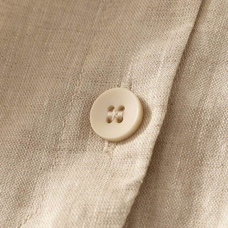 Buddha Stones Summer Solid Color V-Neck Buttons Simple Design Women's Short Sleeve Shirt - image 8