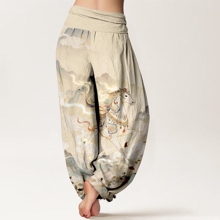 Buddha Stones Cotton Gorgeous Mountain Horse Cloud Pattern Women's Elastic Waist Harem Pants - image 6