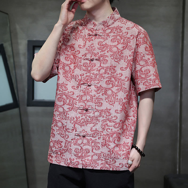 Buddha Stones Summer Floral Vine Pattern Tang Suit Men's Frog-Button Short Sleeve Shirt With Pockets - image 16