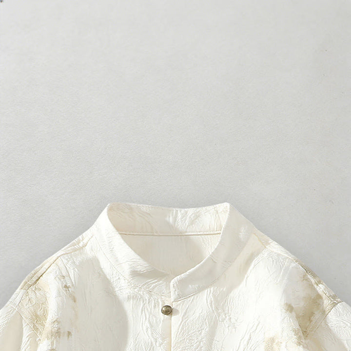 Buddha Stones Textured Jacquard Bagua Pattern Button Tang Suit Men's Half Sleeve Cotton Shirt - image 3