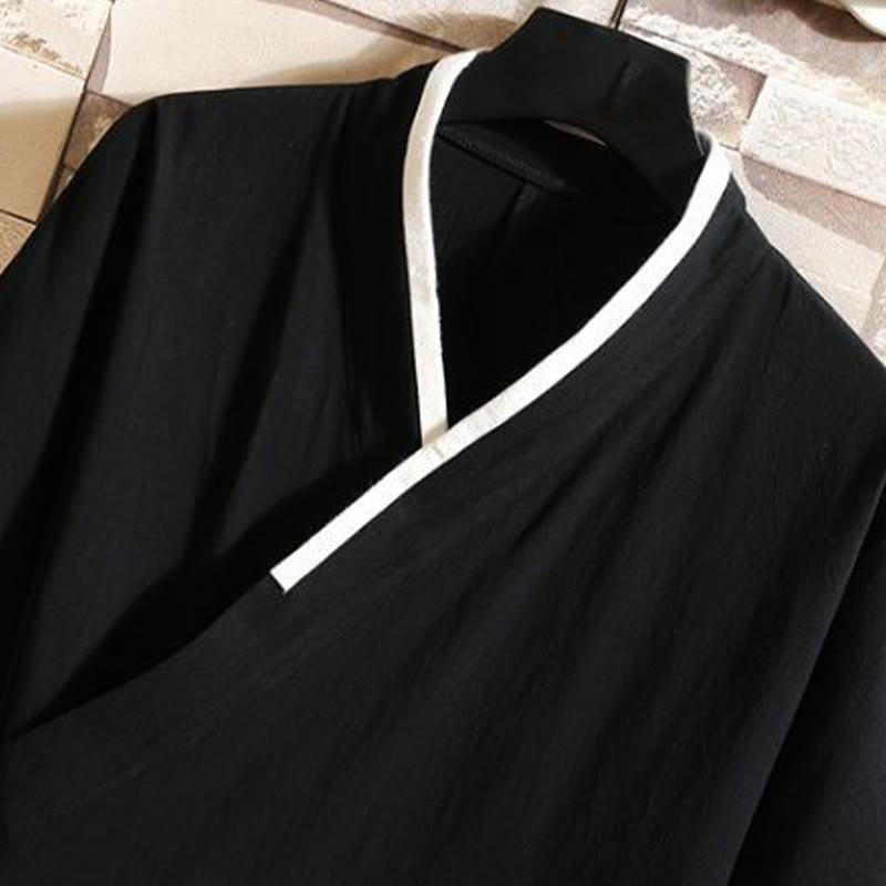 Buddha Stones Embroidered Crane Auspicious Cloud Pattern Open Front Short Sleeve Jacket Men's Cotton Kimono - image 6