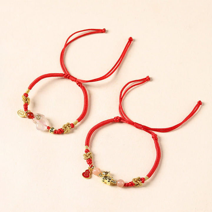 Buddha Stones Year Of The Horse Copper Sun Stone White Agate Red String Luck Bracelet - image 4