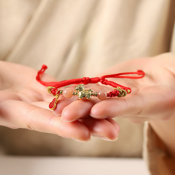 Buddha Stones Year Of The Horse Copper Sun Stone White Agate Red String Luck Bracelet - image 3