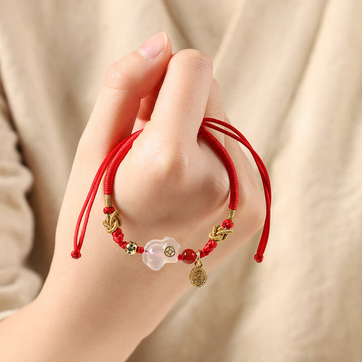 Buddha Stones Year Of The Horse Copper Sun Stone White Agate Red String Luck Bracelet - image 17