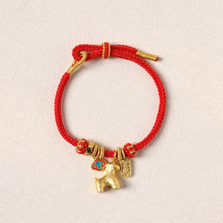 Buddha Stones Year Of The Horse Copper Red String Fu Character Lotus Luck Bracelet - image 1