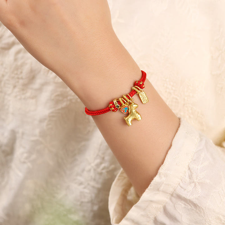 Buddha Stones Year Of The Horse Copper Red String Fu Character Lotus Luck Bracelet - image 4
