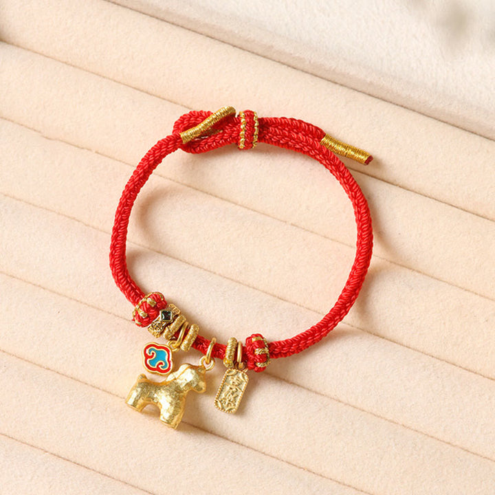 Buddha Stones Year Of The Horse Copper Red String Fu Character Lotus Luck Bracelet - Copper Peace And Joy(Wrist Circumference: 13-24 cm) - image 0