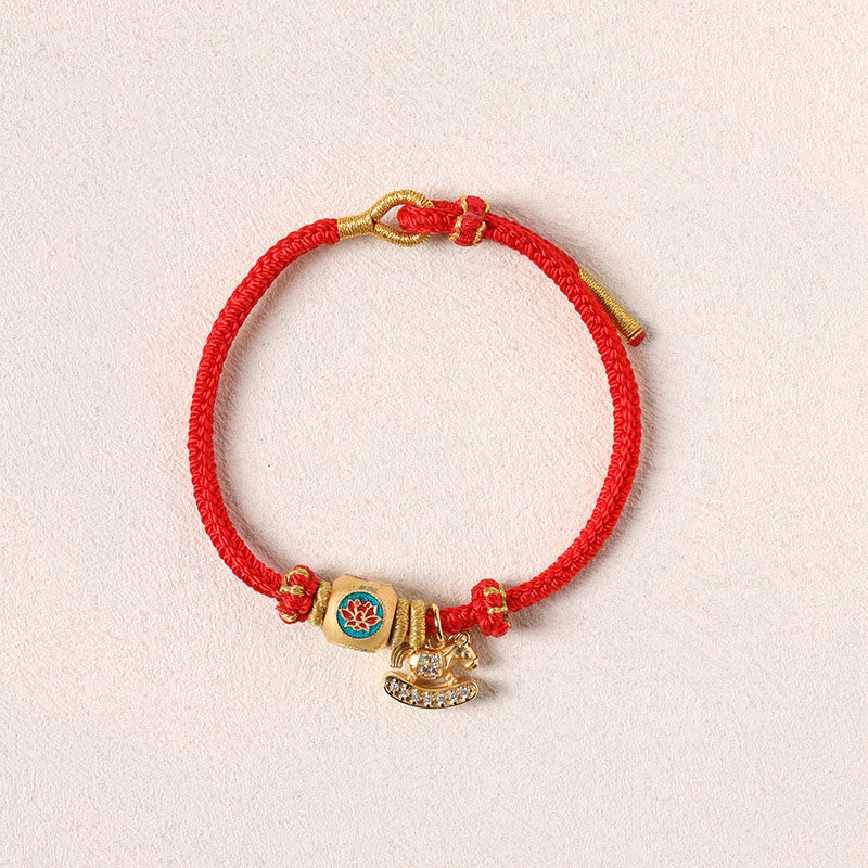 Buddha Stones Year Of The Horse Copper Red String Fu Character Lotus Luck Bracelet - image 11