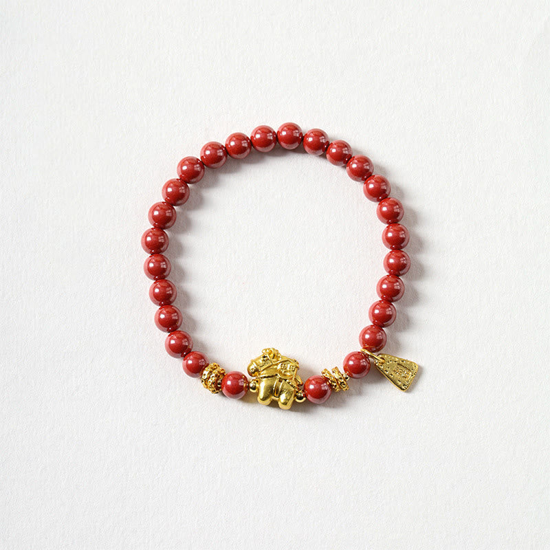 Buddha Stones Year Of The Horse Cinnabar Copper Hetian Jade Concentration Bracelet - image 1