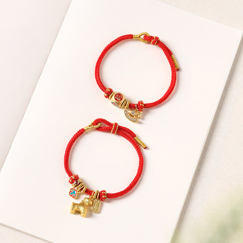 Buddha Stones Year Of The Horse Copper Red String Fu Character Lotus Luck Bracelet - image 17