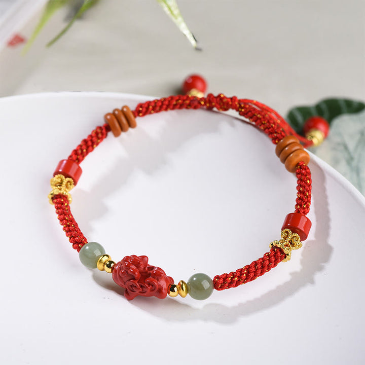 Buddha Stones Year Of The Horse Cinnabar Hetian Jade Red String Blessing Bracelet - image 1