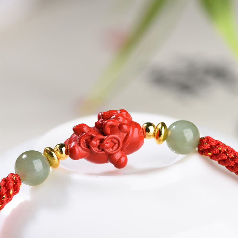 Buddha Stones Year Of The Horse Cinnabar Hetian Jade Red String Blessing Bracelet - image 14