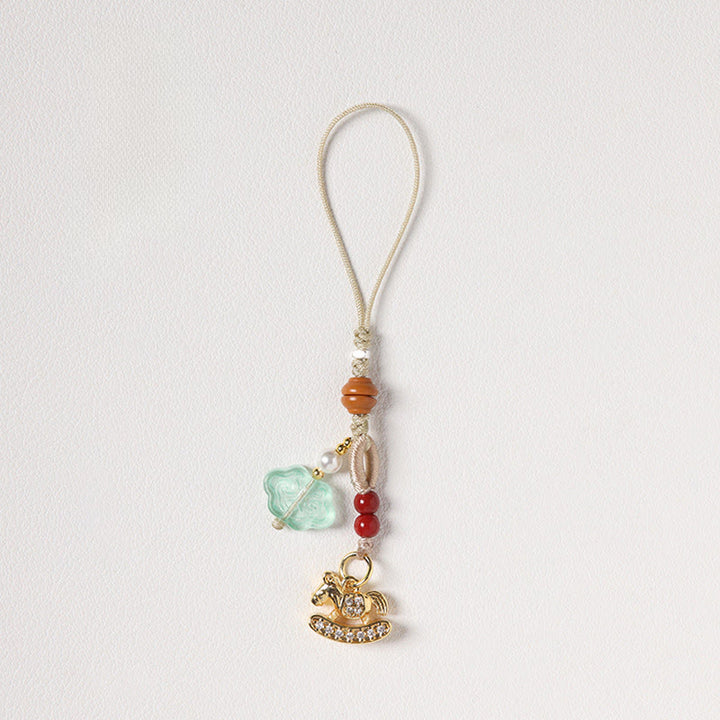 Buddha Stones Year of the Horse Copper Cinnabar Blue Chalcedony Red Agate Liuli Luck Phone Hanging Decoration - Zircon Rocking Horse - image 11
