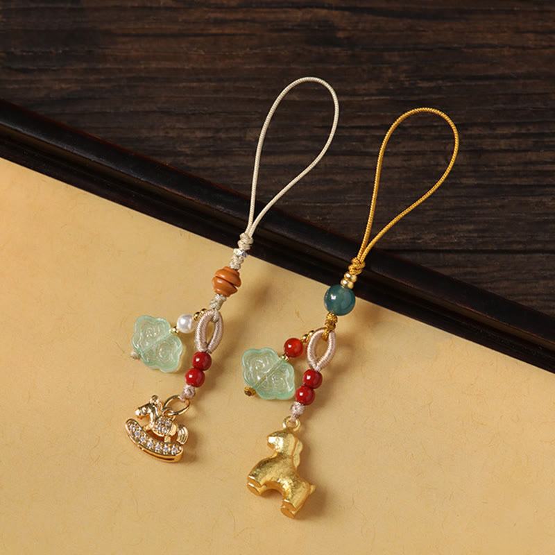 Buddha Stones Year of the Horse Copper Cinnabar Blue Chalcedony Red Agate Liuli Luck Phone Hanging Decoration - image 17