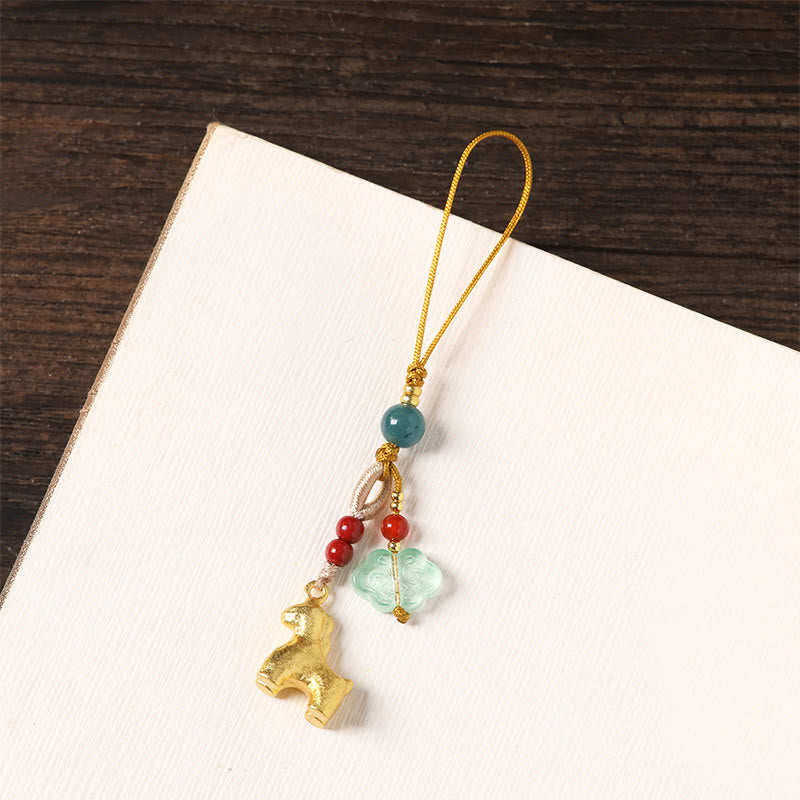 Buddha Stones Year of the Horse Copper Cinnabar Blue Chalcedony Red Agate Liuli Luck Phone Hanging Decoration - image 2