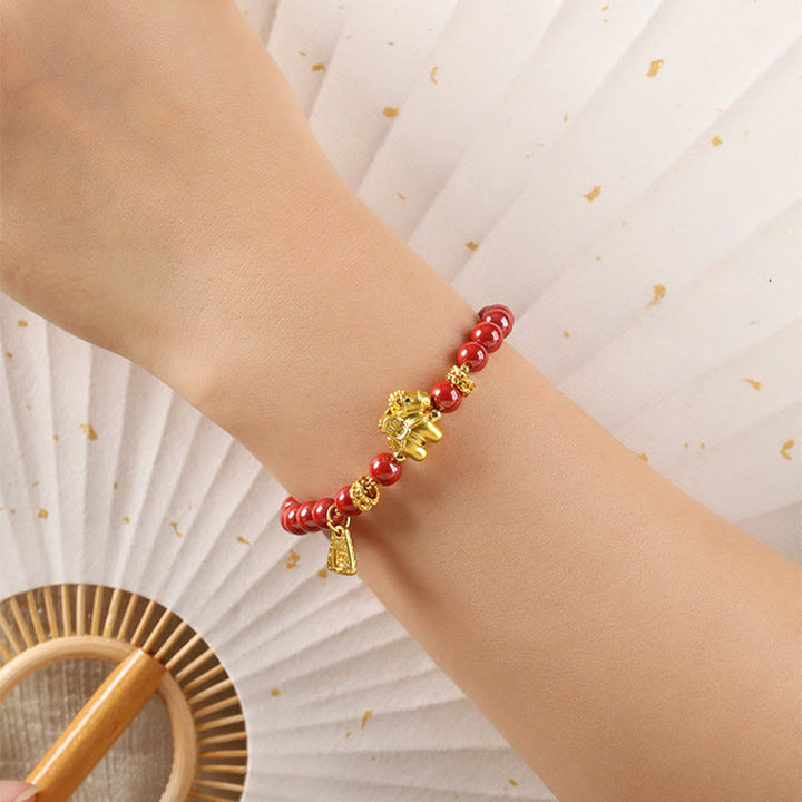 Buddha Stones Year Of The Horse Cinnabar Copper Hetian Jade Concentration Bracelet - image 3