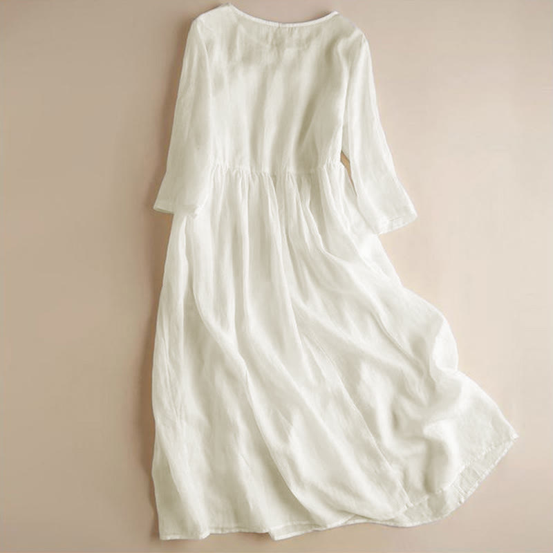 Buddha Stones Embroidery Geometry Nine-Quarter Sleeve Women's Midi Dress With Pockets - image 2