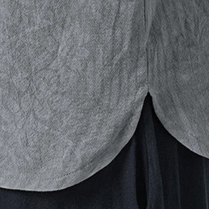 Buddha Stones Summer Flowers Grass Pattern Tang Suit Men's Frog-Button Half Sleeve Cotton Shirt - image 9