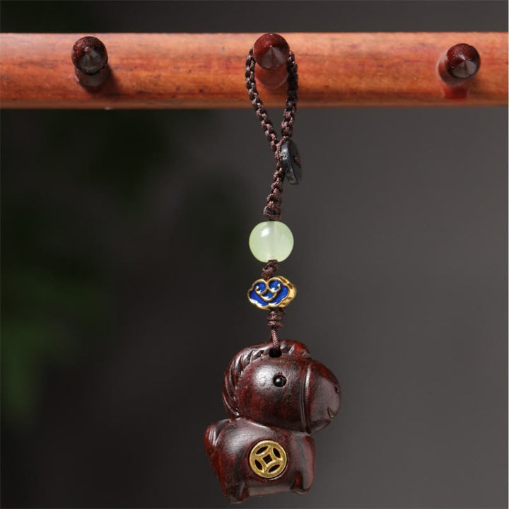 Buddha Stones "Hoping You Have a Joyful Year" Year of the Horse Rainbow Eucalyptus Small Leaf Red Sandalwood Key Chain Includes Gift Message Card - image 20