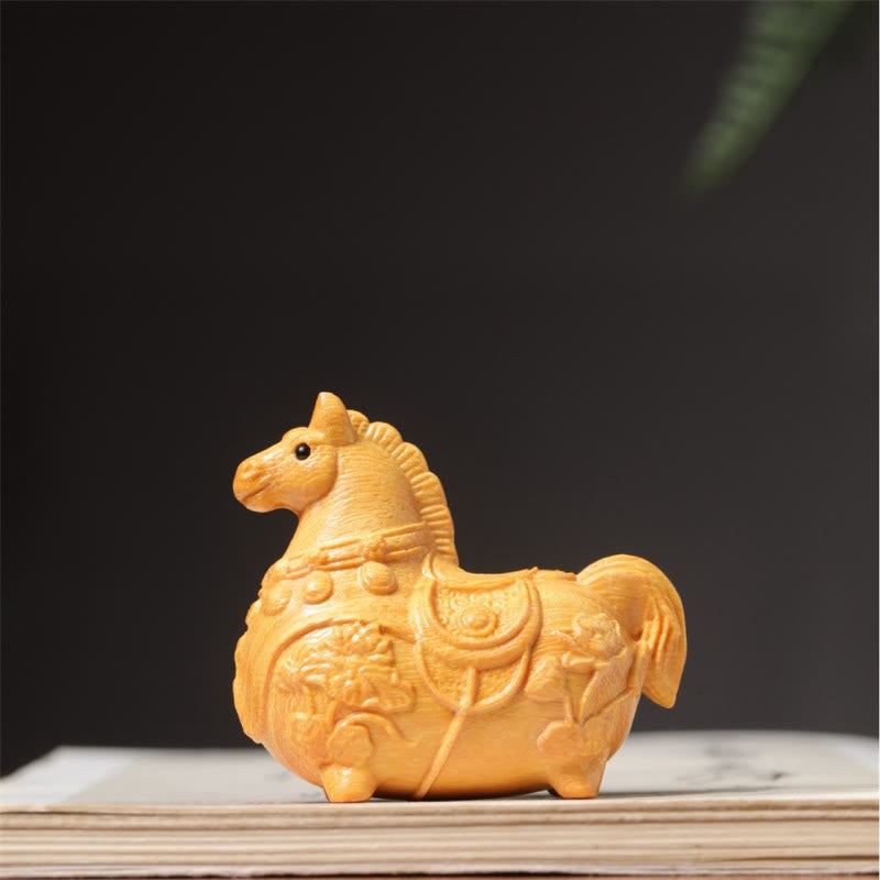Buddha Stones Mini Year of the Horse Lotus Ebony Linden Wood Green Sandalwood Decoration 5.5*5*3.2cm - image 5