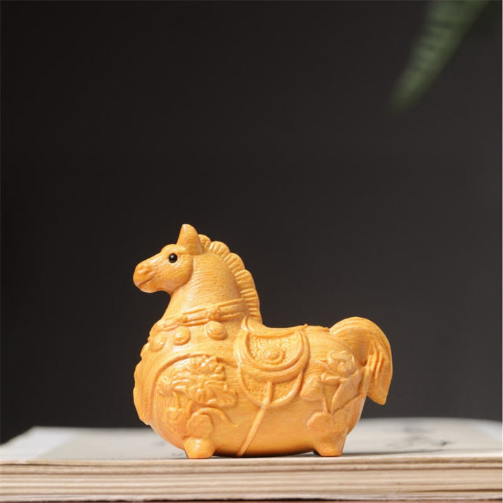 Buddha Stones Mini Year of the Horse Lotus Ebony Linden Wood Green Sandalwood Decoration 5.5*5*3.2cm - image 5