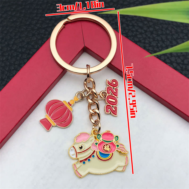 Buddha Stones "Hoping You Have a Joyful Year" Year of the Horse Lantern Fu Character Glutinous Rice Balls Bowl Gourd Alloy Key Chain Includes Gift Message Card - image 15