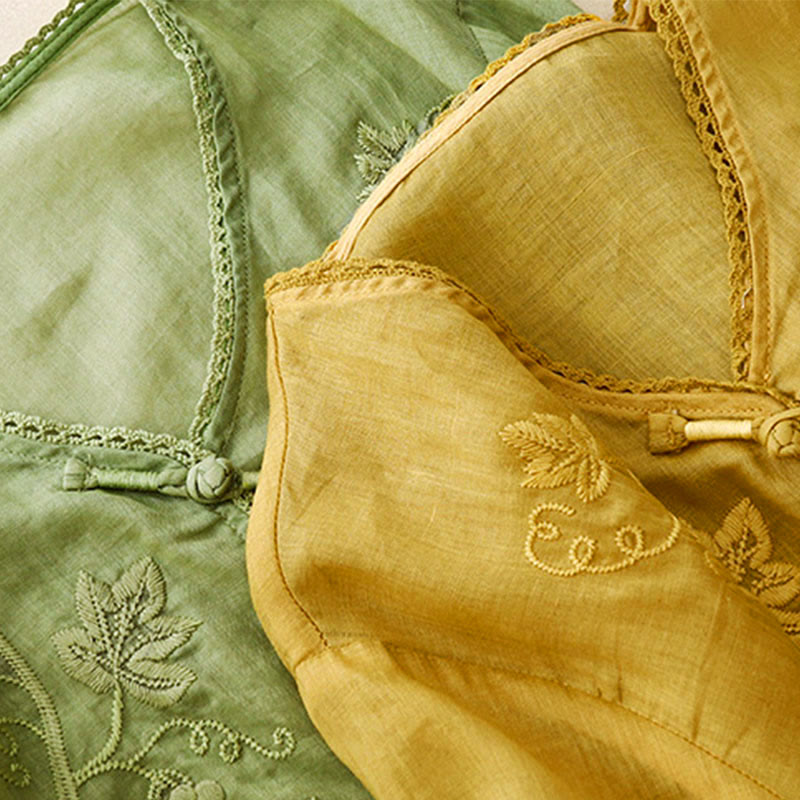 Buddha Stones Embroidered Grapes Pattern Lace Design Frog-Button Three Quarter Sleeve Women's Cotton Shirt - image 16