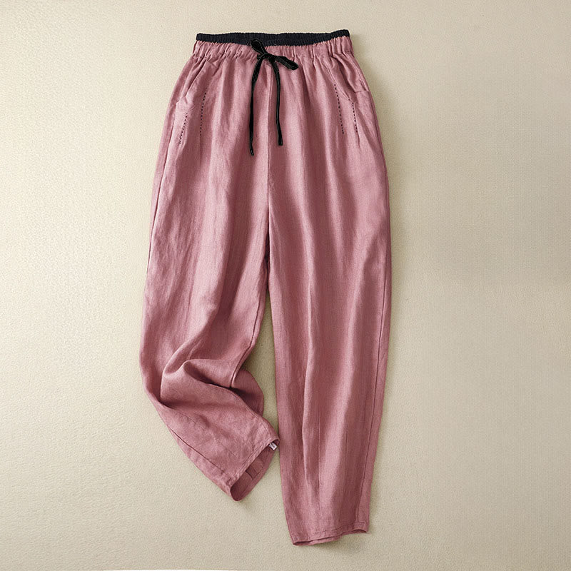 Buddha Stones Commute Color Blocking Design Women's Harem 7-8 Length Pants With Pockets - LightCoral - US8-10，UK/AU12-14，EU40-42 (2XL) - image 16