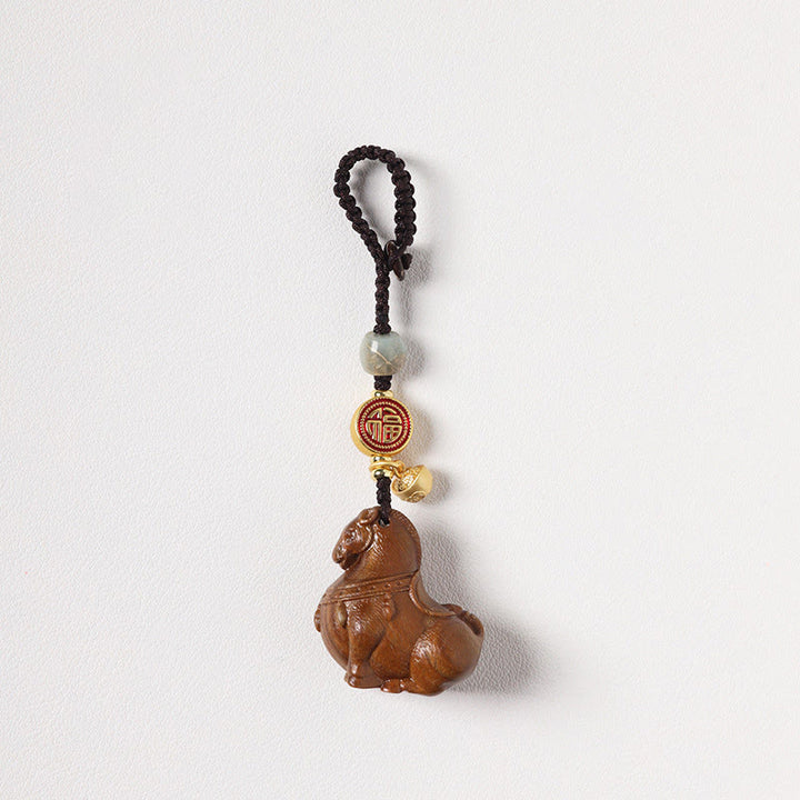 Buddha Stones Year Of The Horse Fu Character Small Leaf Red Sandalwood Various Sandalwood Balance Key Chain - Green Sandalwood - image 16