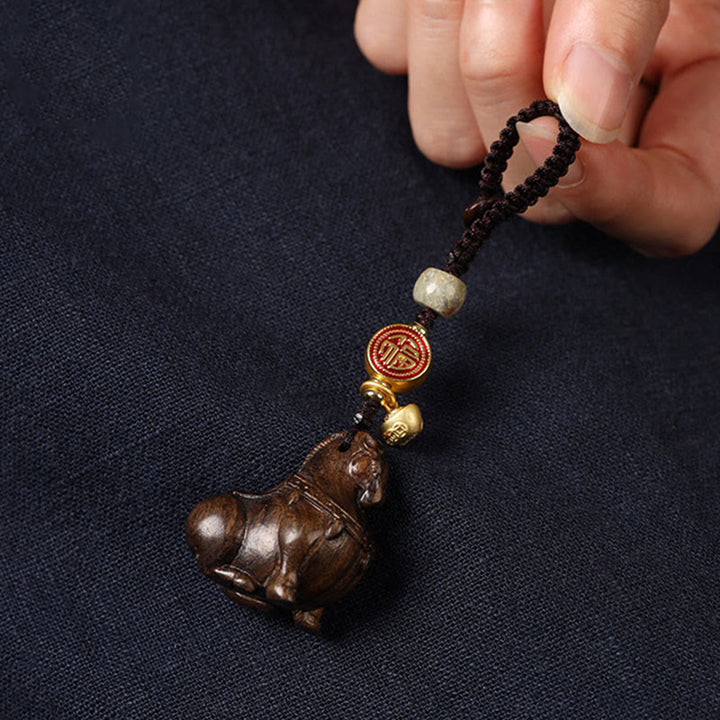 Buddha Stones Year Of The Horse Fu Character Small Leaf Red Sandalwood Various Sandalwood Balance Key Chain - image 12