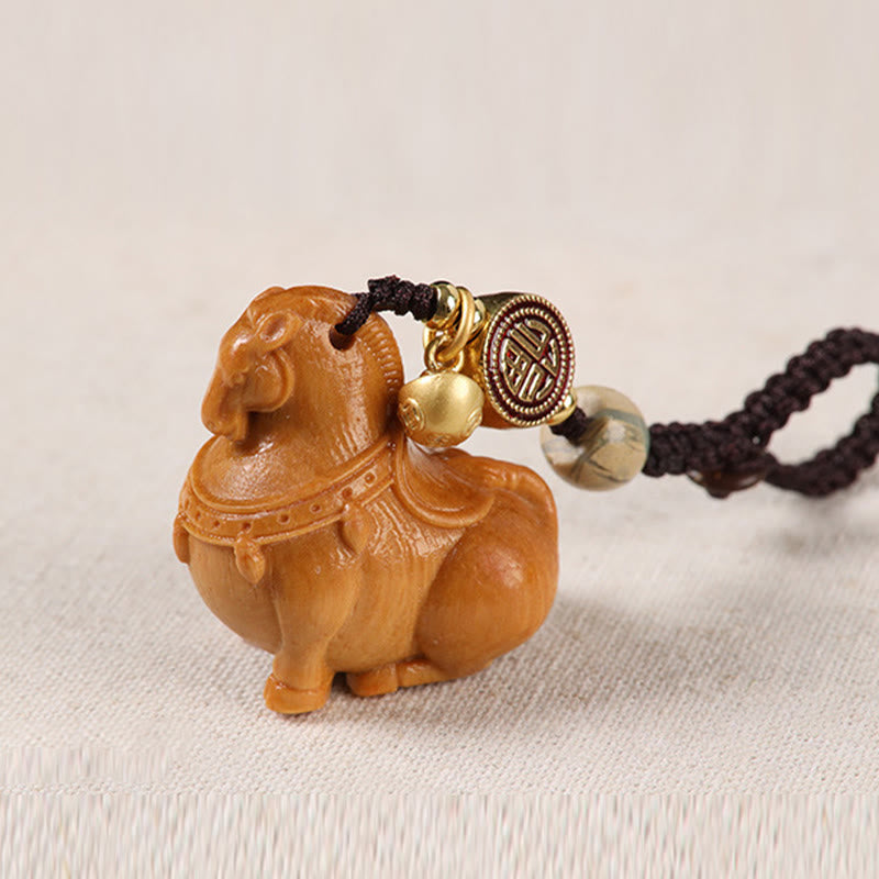 Buddha Stones Year Of The Horse Fu Character Small Leaf Red Sandalwood Various Sandalwood Balance Key Chain - image 9