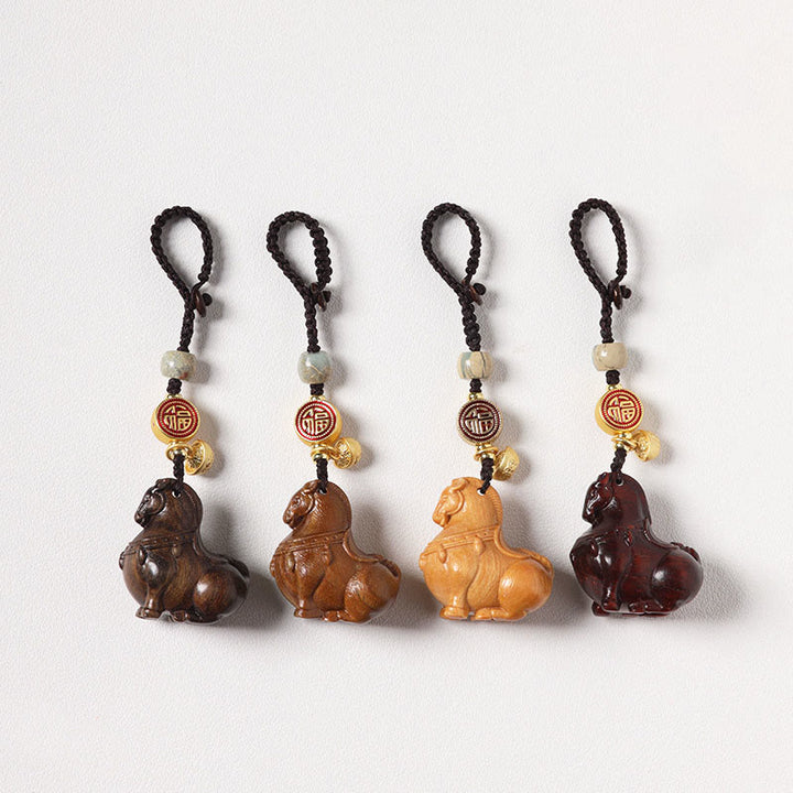 Buddha Stones Year Of The Horse Fu Character Small Leaf Red Sandalwood Various Sandalwood Balance Key Chain - image 22