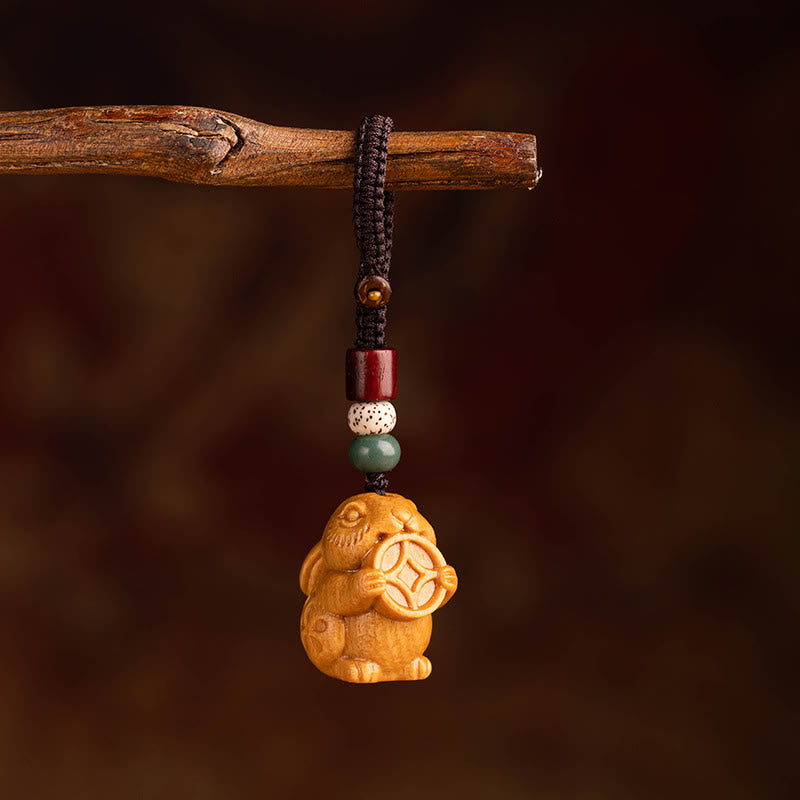 Buddha Stones Year Of The Horse Red Sandalwood Star Moon Bodhi Seed Blessing Key Chain - Red Sandalwood Star Moon Bodhi Seed Rabbit - image 16