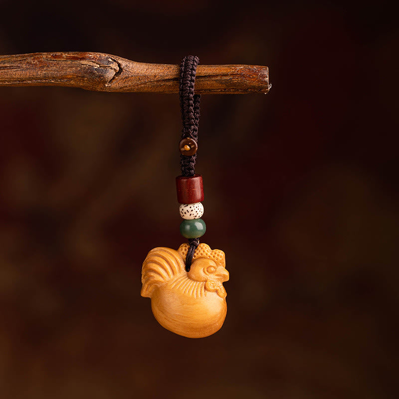 Buddha Stones Year Of The Horse Red Sandalwood Star Moon Bodhi Seed Blessing Key Chain - Red Sandalwood Star Moon Bodhi Seed Rooster - image 38