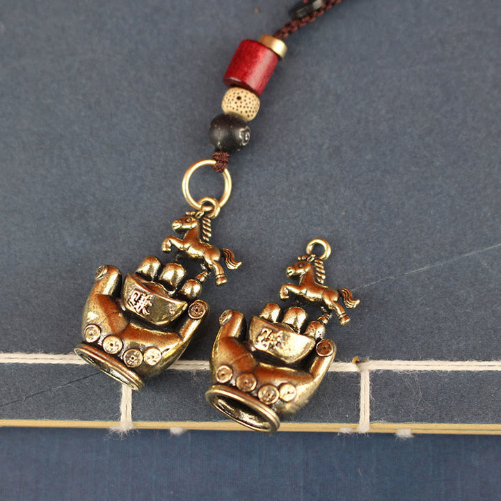 Buddha Stones Year Of The Horse Copper Brass String Five-Emperor Coins Balance Key Chain - image 3