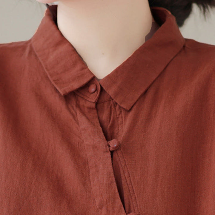 Buddha Stones Lapel Frog-Button Diagonal Placket Design Three Quarter Sleeve Women's Cotton Shirt - image 5