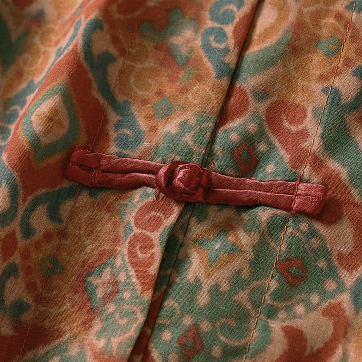 Buddha Stones Printing Chinese Frog-Button Long Sleeve Stand Collar Women's Shirt With Pockets - image 4