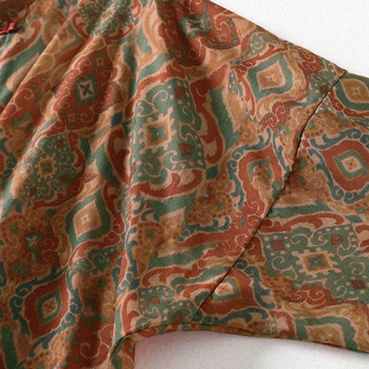 Buddha Stones Printing Chinese Frog-Button Long Sleeve Stand Collar Women's Shirt With Pockets - image 7