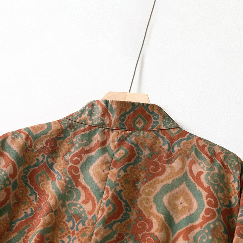 Buddha Stones Printing Chinese Frog-Button Long Sleeve Stand Collar Women's Shirt With Pockets - image 3