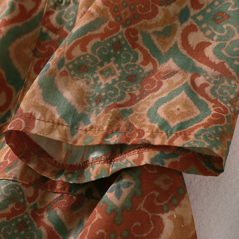 Buddha Stones Printing Chinese Frog-Button Long Sleeve Stand Collar Women's Shirt With Pockets - image 8