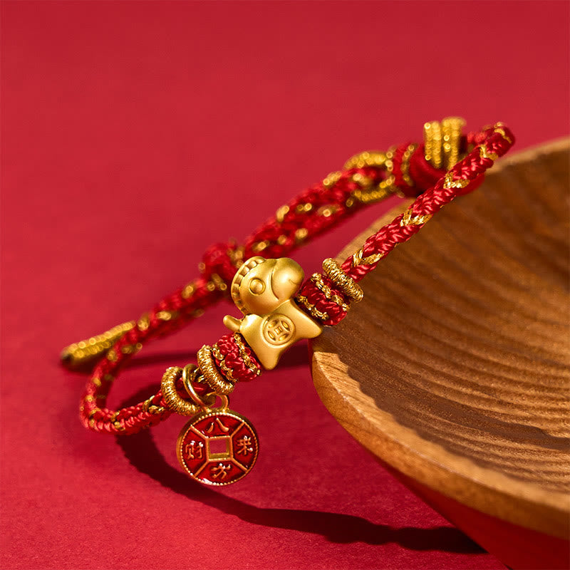 Buddha Stones Year Of The Horse Red String Copper Coins Luck Bracelet - image 1