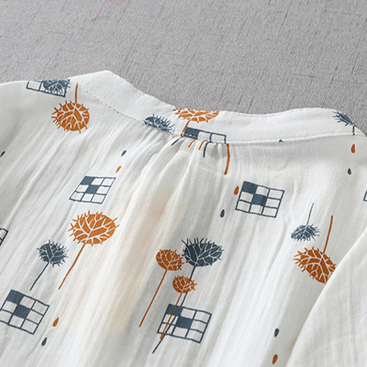 Buddha Stones Printed Half Button DesignThree Quarter Gathered Sleeve Women's Cotton Shirt - image 3