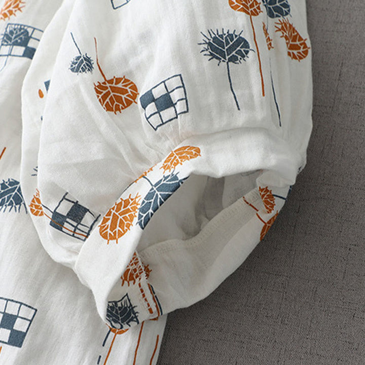 Buddha Stones Printed Half Button DesignThree Quarter Gathered Sleeve Women's Cotton Shirt - image 7