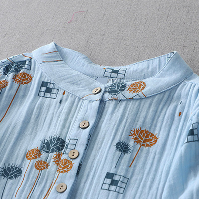 Buddha Stones Printed Half Button DesignThree Quarter Gathered Sleeve Women's Cotton Shirt - image 12